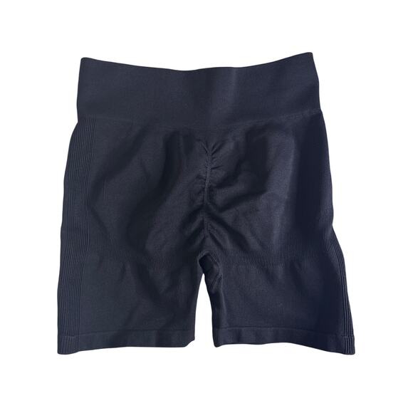 OQQ Ribbed Seamless Biker Shorts Black Size L High Waist 90s Nylon Spandex - Picture 2 of 7